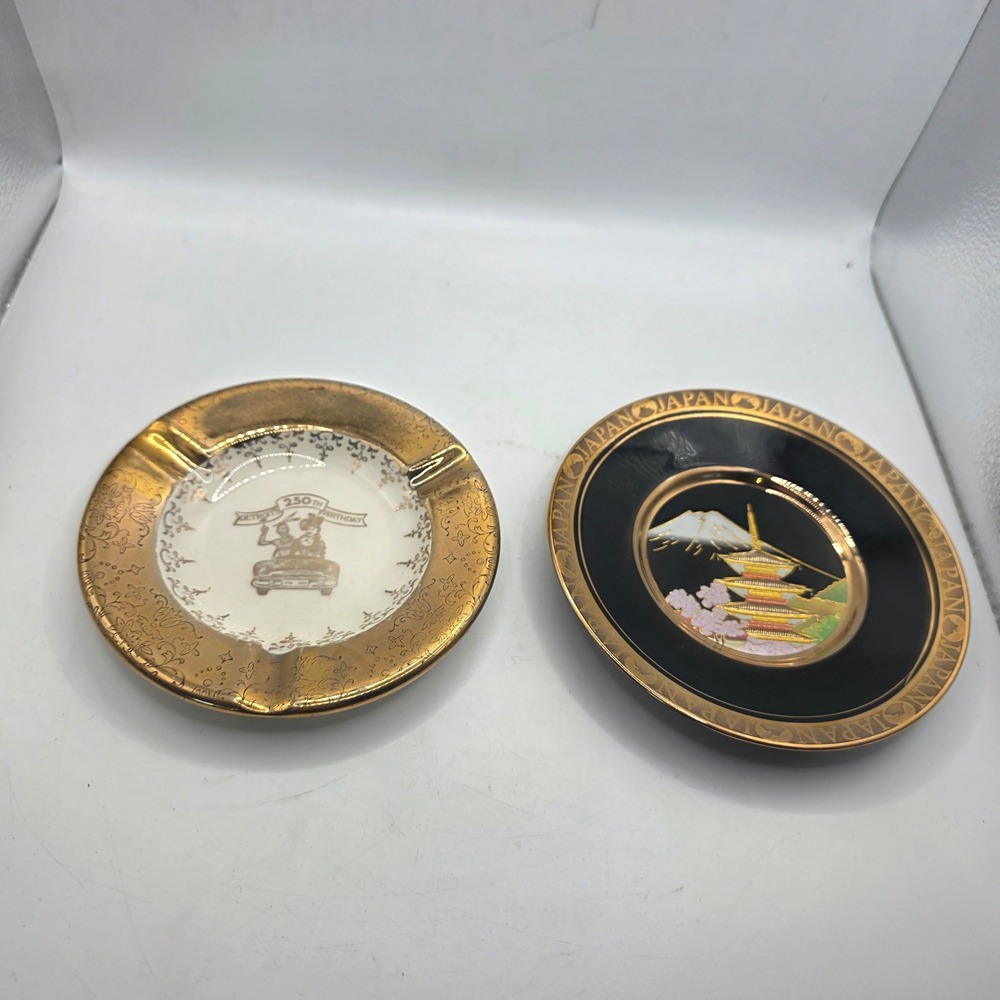 Vintage Gold Decorative Plate Lot Art of Chokin Japan 24K Sabin Crest-O-Gold 22K